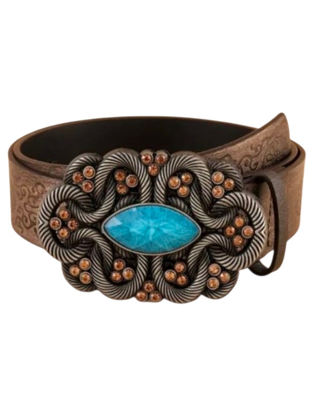 Women's Brown Knot Rhinestone Embossed Belt